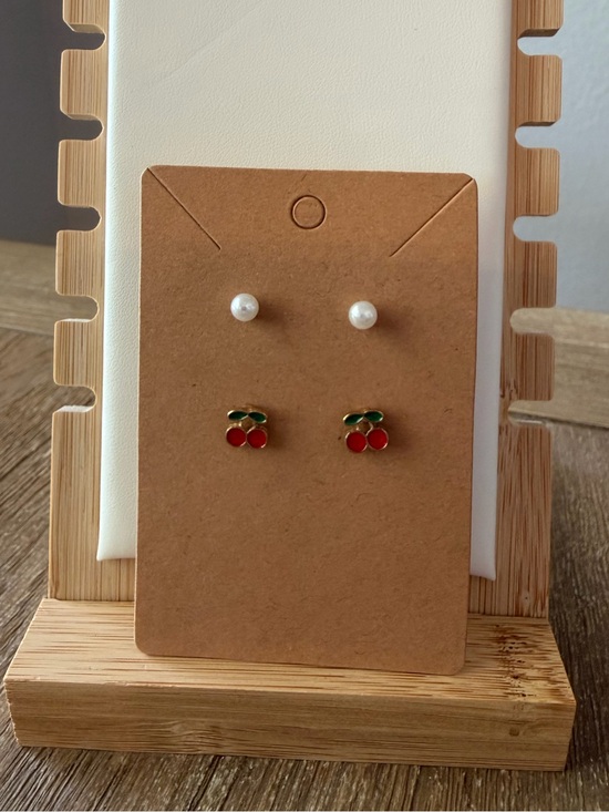 Jewelry - Cherry & Faux Pearl Stud Earring Set, New!